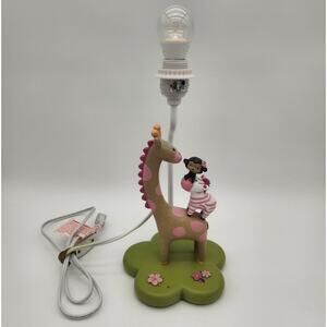 Kids Line Safari Theme Table Lamp Giraffe Monkey Pink Hippo Pink & Green Nursery